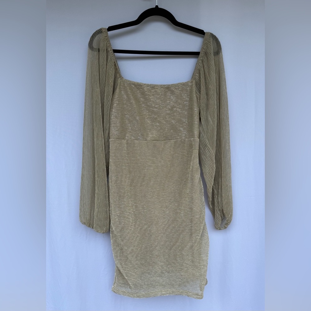 Showpo Gold Flowy Long Sleeve Mini Dress